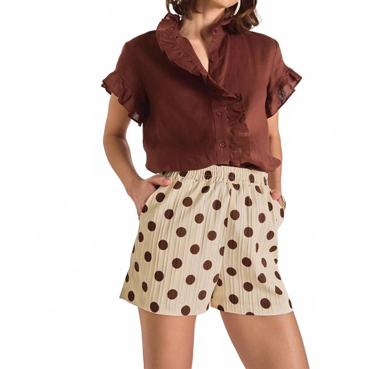 New English Factory Riviera Dot Shorts In Brown
